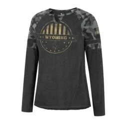 Wyoming Cowboys OHT Women’s Spirit L/S V-Notch Tee – Black/Camo